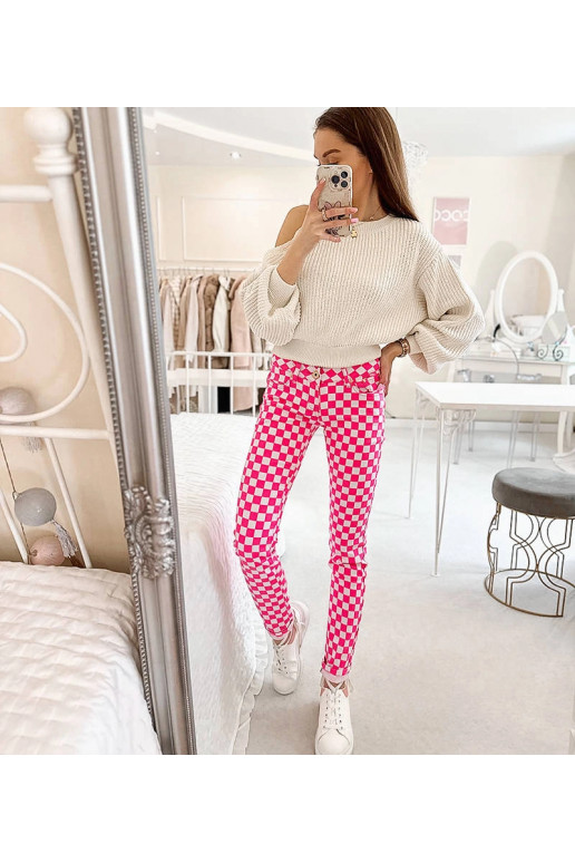 Rožinės Bler languoto audinio kelnės