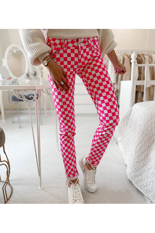 Rožinės Bler languoto audinio kelnės