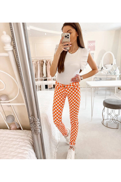 Oranžinės Bler languoto audinio kelnės