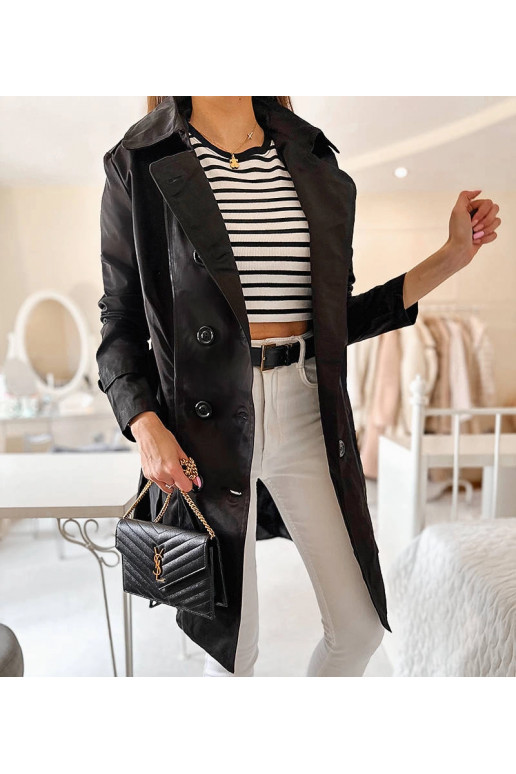 Juodas Trench paltas su Belt Royale Juodas Trench paltas su Belt Royale