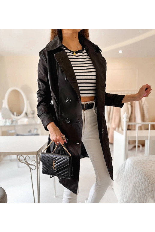 Juodas Trench paltas su Belt Royale Juodas Trench paltas su Belt Royale