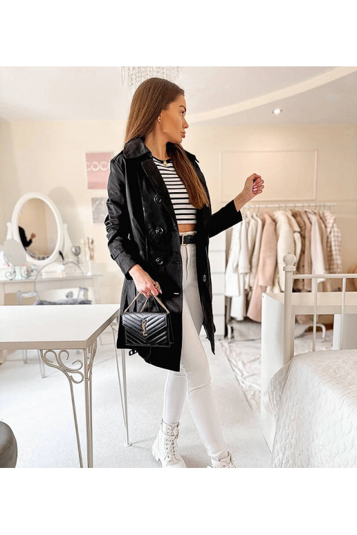 Juodas Trench paltas su Belt Royale Juodas Trench paltas su Belt Royale