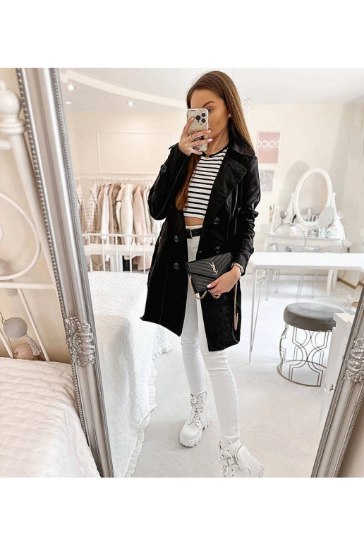 Juodas Trench paltas su Belt Royale Juodas Trench paltas su Belt Royale