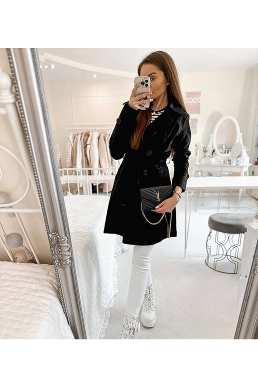 Juodas Trench paltas su Belt Royale Juodas Trench paltas su Belt Royale