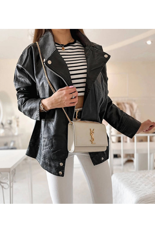 Juoda baikerio striukė, eko oda, Quennel