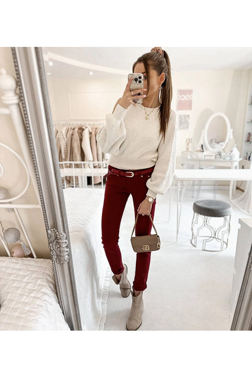 Bordo spalvos Chevrette audinio kelnės