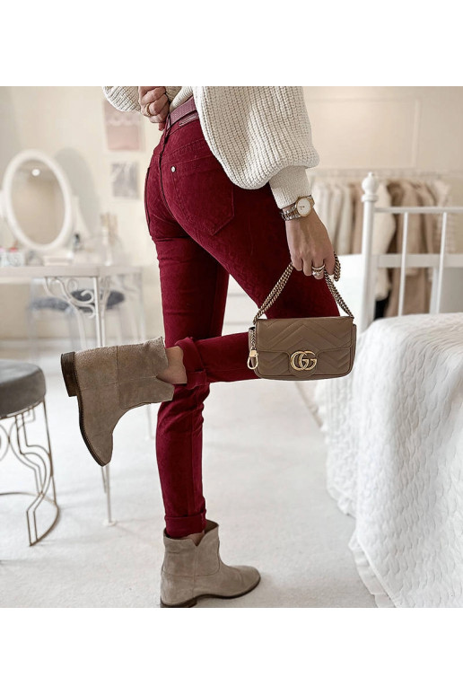 Bordo spalvos Chevrette audinio kelnės