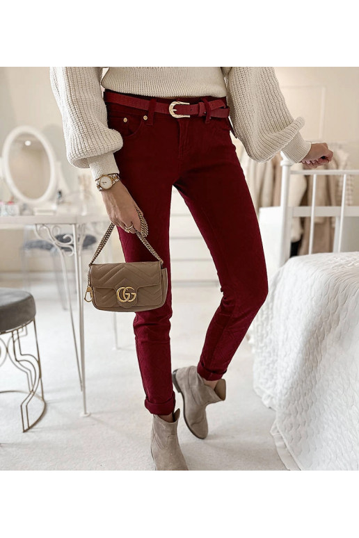 Bordo spalvos Chevrette audinio kelnės