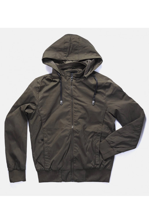 Žalia vyriška vėjo striukė su gobtuvu