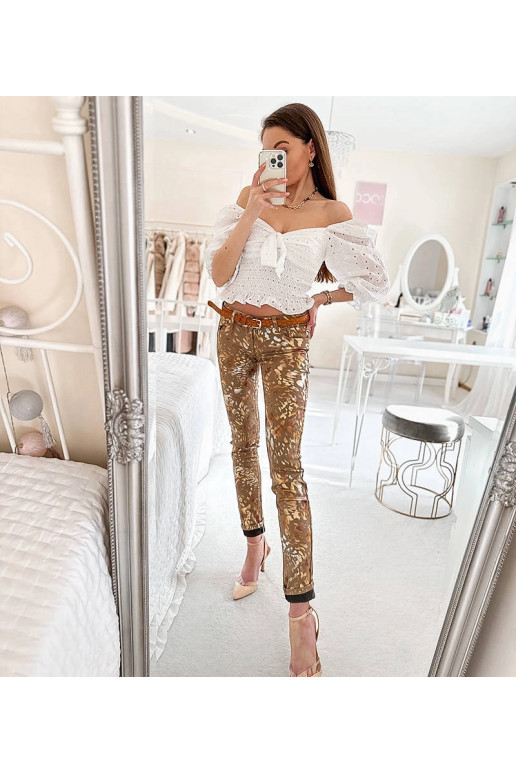 Smėlio spalvos kelnės su auksiniu...