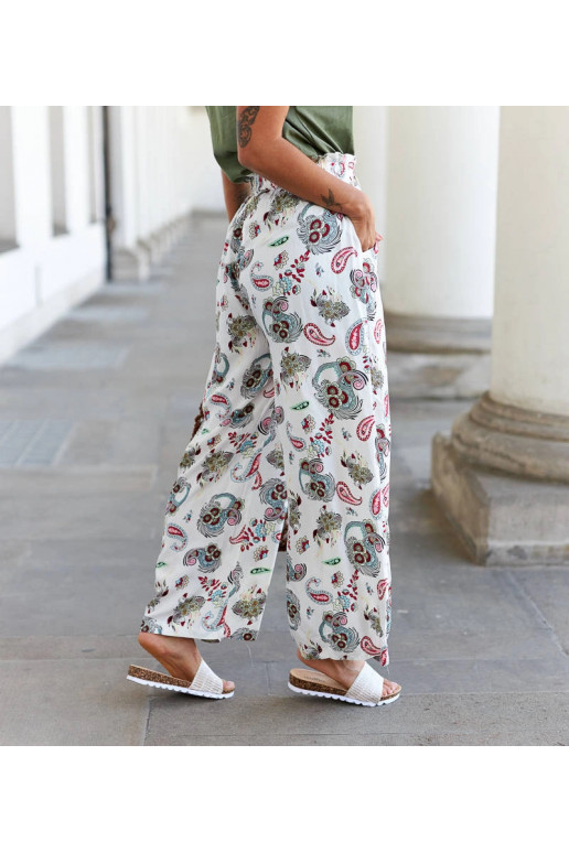 Baltos gėlėtos plačios kelnės Palermo Baltos gėlėtos plačios kelnės Palermo