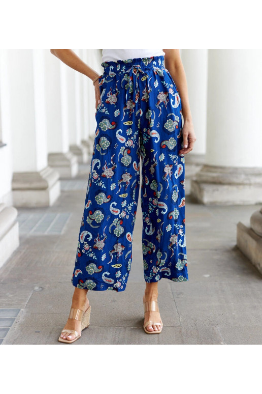 Palermo mėlynos, plačios gėlėtos kelnės Palermo mėlynos, plačios gėlėtos kelnės