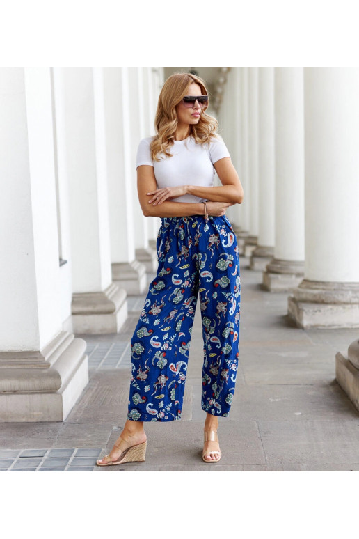 Palermo mėlynos, plačios gėlėtos kelnės Palermo mėlynos, plačios gėlėtos kelnės
