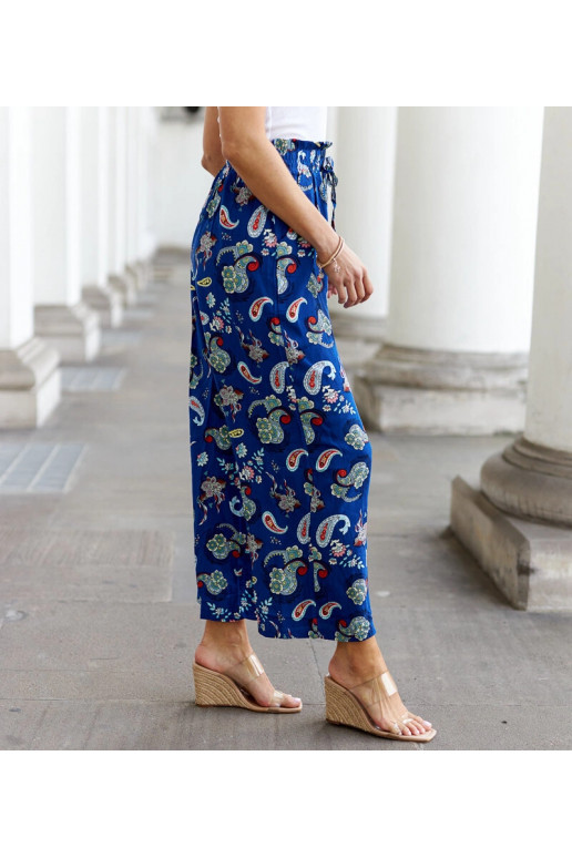 Palermo mėlynos, plačios gėlėtos kelnės Palermo mėlynos, plačios gėlėtos kelnės