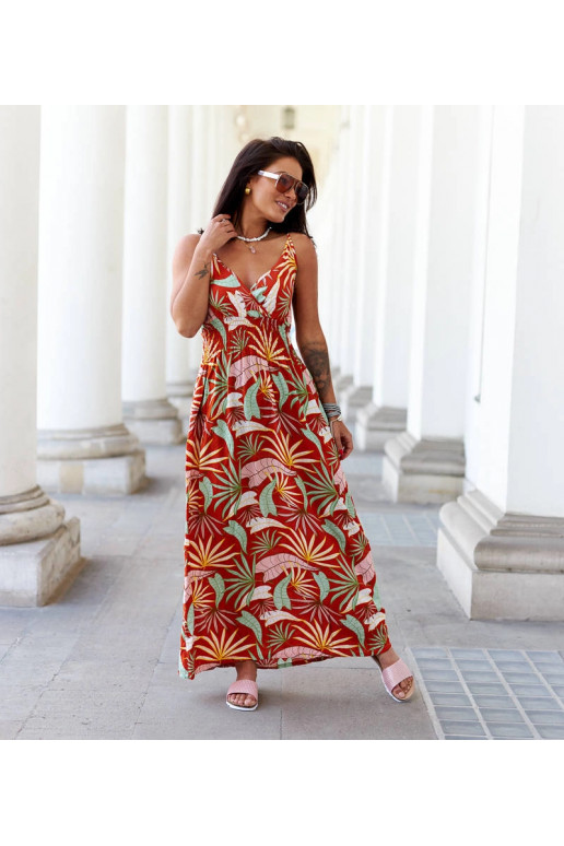 Oranžinio rašto maksi suknelė Muzio