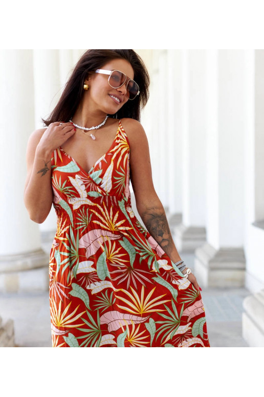 Oranžinio rašto maksi suknelė Muzio