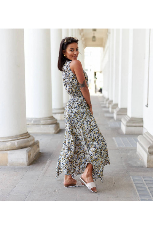 Tamsiai mėlyna gėlėta suknelė Napolitano Tamsiai mėlyna gėlėta suknelė Napolitano