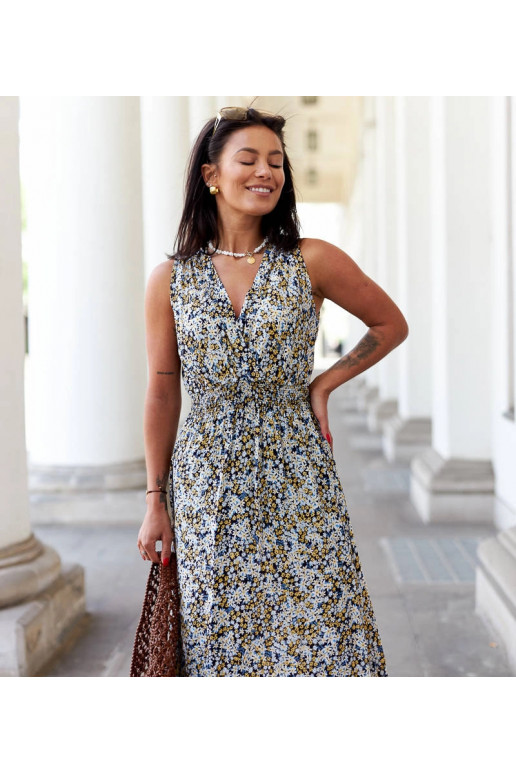 Tamsiai mėlyna gėlėta suknelė Napolitano Tamsiai mėlyna gėlėta suknelė Napolitano