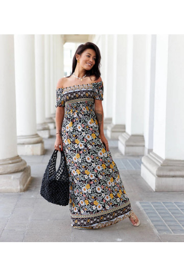 Juoda raštuota Delfino suknelė