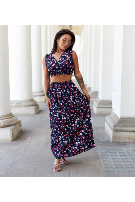 Navy gėlėtas viršaus ir sijono...