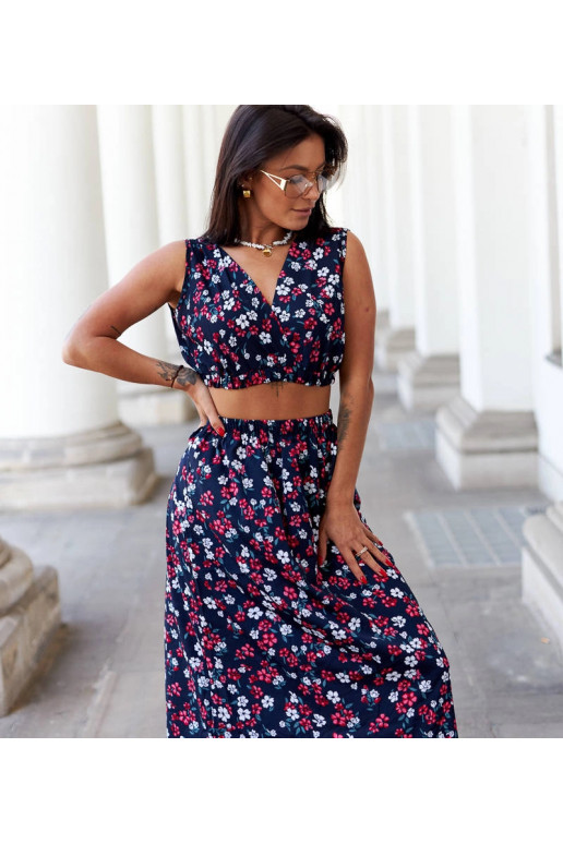 Navy gėlėtas viršaus ir sijono...