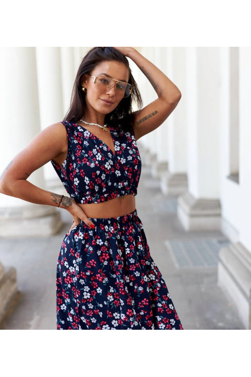 Navy gėlėtas viršaus ir sijono...