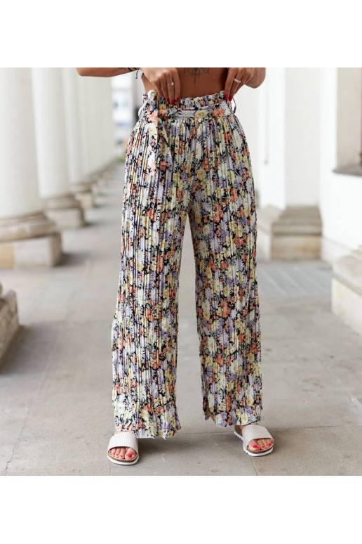 Juodos gėlėtos klostuotos kelnės Cesate