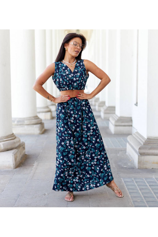 Tamsiai mėlynas viršaus ir sijono...