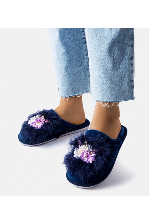 Tamsiai mėlynos šiltos šlepetės su...