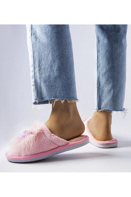 Rožinės šiltos šlepetės su gėlėmis Moly