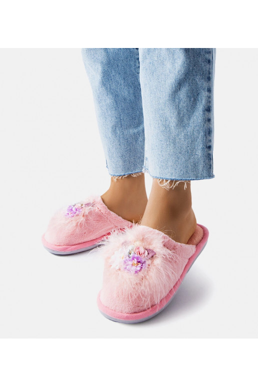 Rožinės šiltos šlepetės su gėlėmis Moly