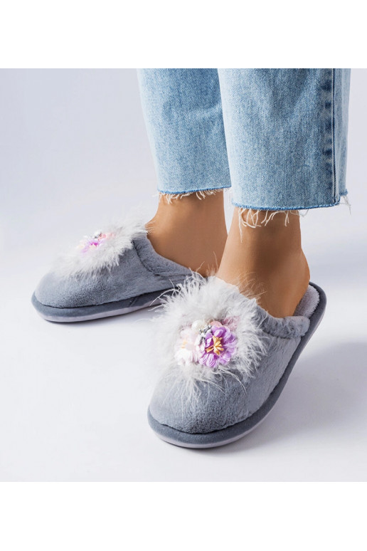 Pilkos šiltos šlepetės su gėlėmis Moly Pilkos šiltos šlepetės su gėlėmis Moly