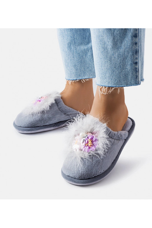 Pilkos šiltos šlepetės su gėlėmis Moly Pilkos šiltos šlepetės su gėlėmis Moly