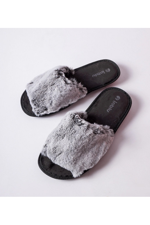 Juodos šlepetės su pilku kailiu INBLU