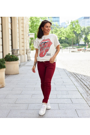 Raudono audinio kelnės su...