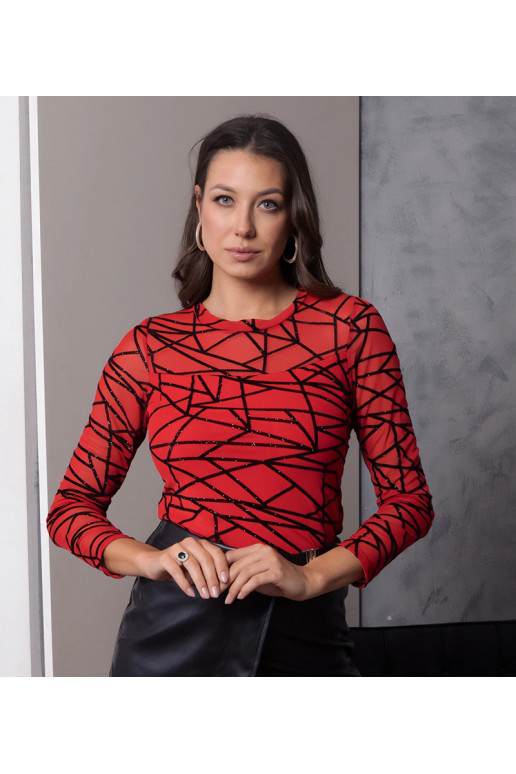 Raudona tinklinė palaidinė su blizgiu...