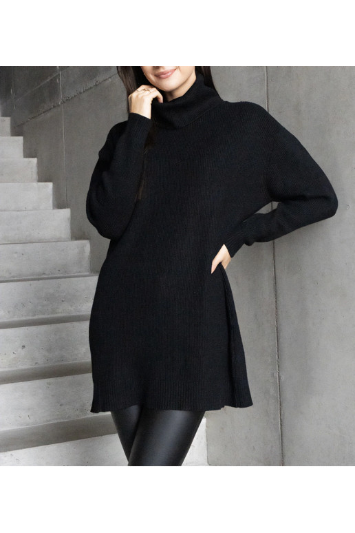 Ilgas juodas minkštas megztinis Kali Ilgas juodas minkštas megztinis Kali