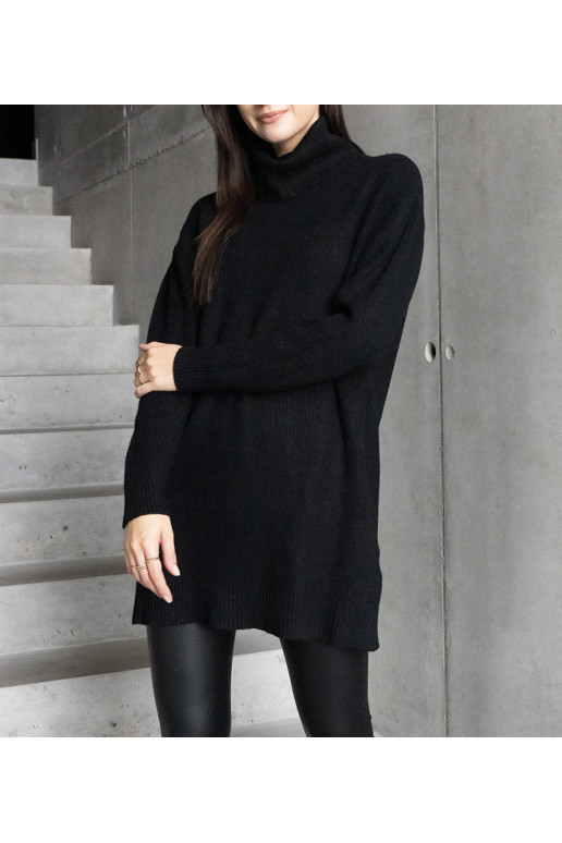 Ilgas juodas minkštas megztinis Kali Ilgas juodas minkštas megztinis Kali