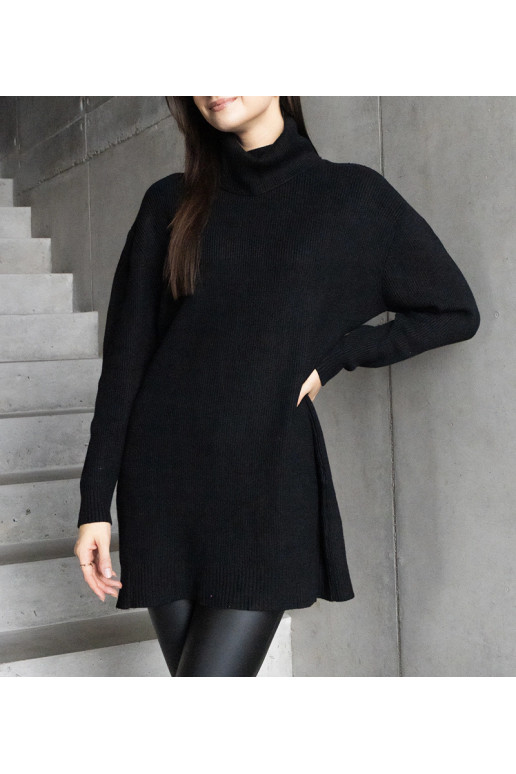 Ilgas juodas minkštas megztinis Kali Ilgas juodas minkštas megztinis Kali