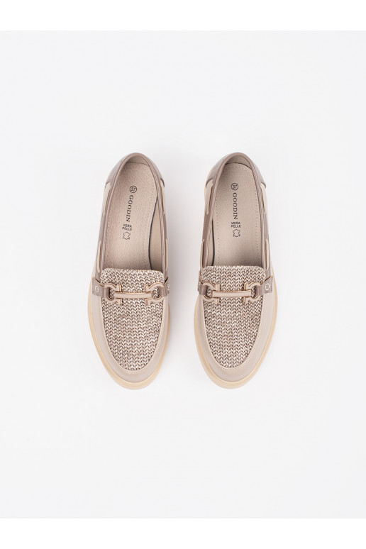 smėlio spalvos mokasinai ze skórzaną wkładką