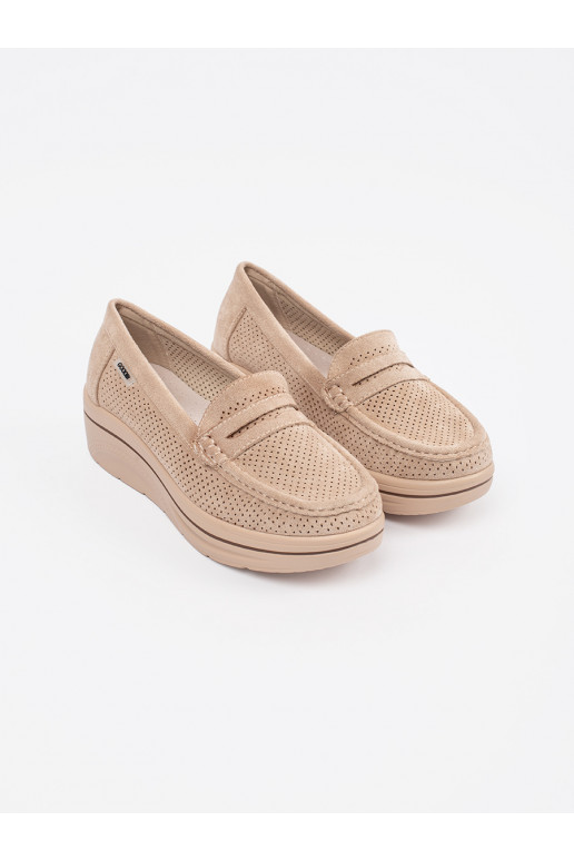 smėlio spalvos mokasinai su masyviu kulnu