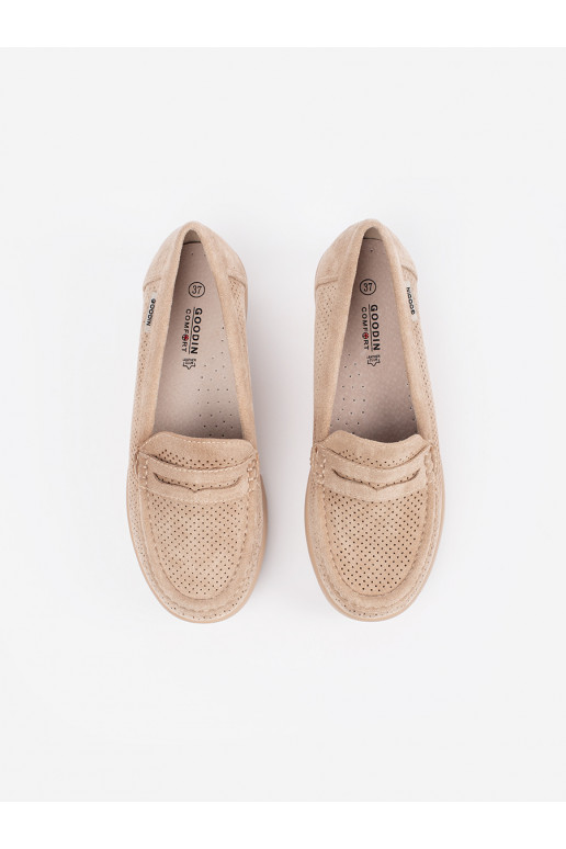 smėlio spalvos mokasinai su masyviu kulnu