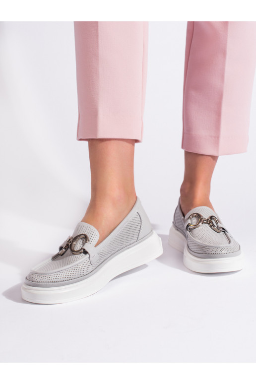 pilkos spalvos moteriški mokasinai