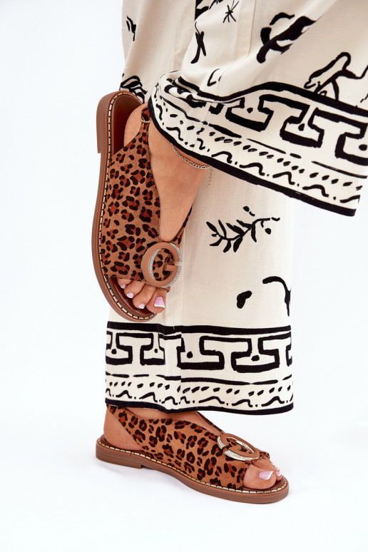 Lygiapadės basutės su ornamentais su leopardo kailio raštais rudos spalvos Haliones Lygiapadės basutės su ornamentais su leopardo kailio raštais rudos spalvos Haliones