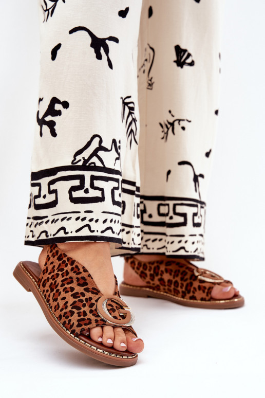 Lygiapadės basutės su ornamentais su leopardo kailio raštais rudos spalvos Haliones Lygiapadės basutės su ornamentais su leopardo kailio raštais rudos spalvos Haliones
