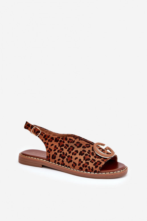 Lygiapadės basutės su ornamentais su leopardo kailio raštais rudos spalvos Haliones Lygiapadės basutės su ornamentais su leopardo kailio raštais rudos spalvos Haliones