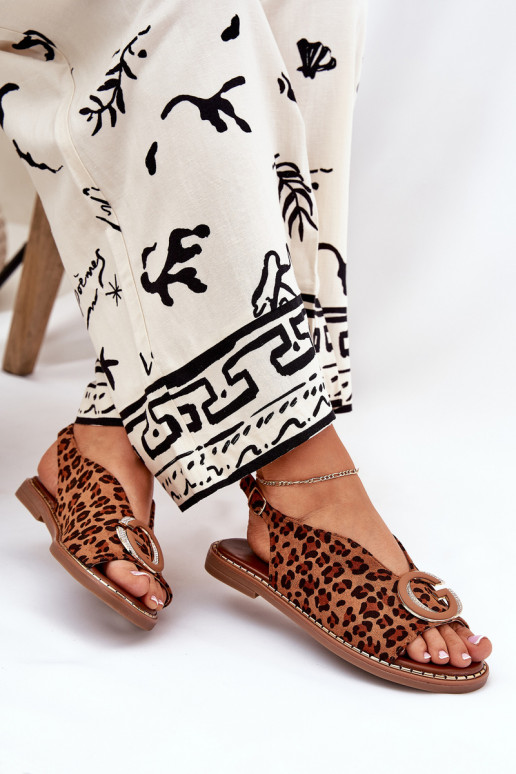 Lygiapadės basutės su ornamentais su leopardo kailio raštais rudos spalvos Haliones Lygiapadės basutės su ornamentais su leopardo kailio raštais rudos spalvos Haliones