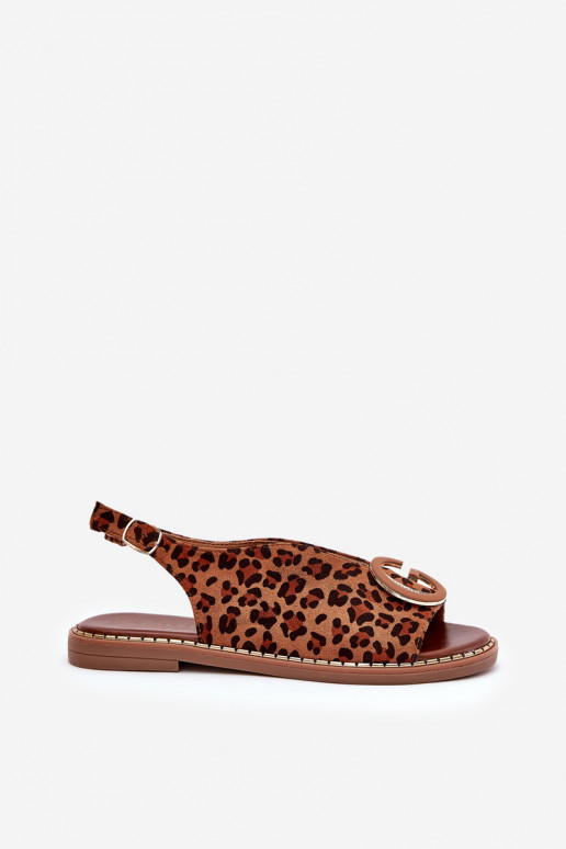 Lygiapadės basutės su ornamentais su leopardo kailio raštais rudos spalvos Haliones Lygiapadės basutės su ornamentais su leopardo kailio raštais rudos spalvos Haliones