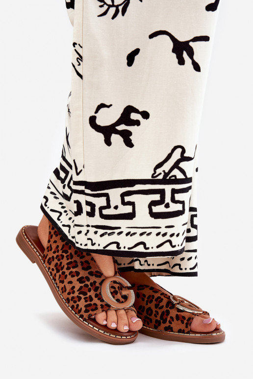 Lygiapadės basutės su ornamentais su leopardo kailio raštais rudos spalvos Haliones Lygiapadės basutės su ornamentais su leopardo kailio raštais rudos spalvos Haliones