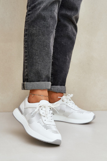 Odiniai sportiniai bateliai Sneakers modelio batai Moteriški S.Barski LR51-551 baltos spalvos